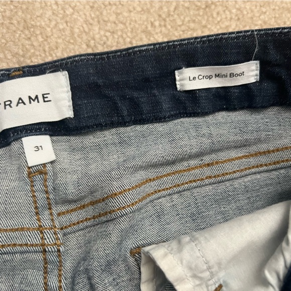 FRAME Denim Le Crop Mini Boot High Waist Raw Hem Jeans Saltair Wash (Dark Blue) - Picture 8 of 10